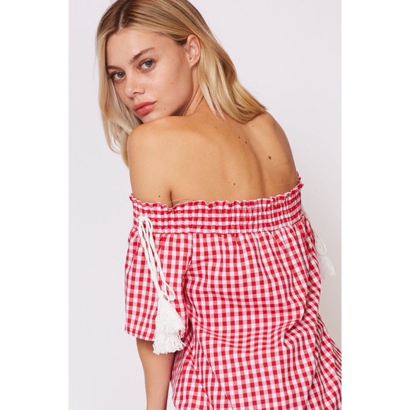 LAST ONE!! Off Shoulder Gingham Print Top - Picture 3 of 5